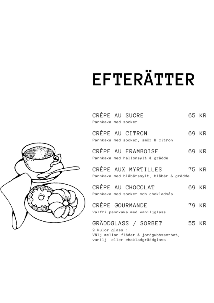 Restaurang meny - Fontänens efterätter